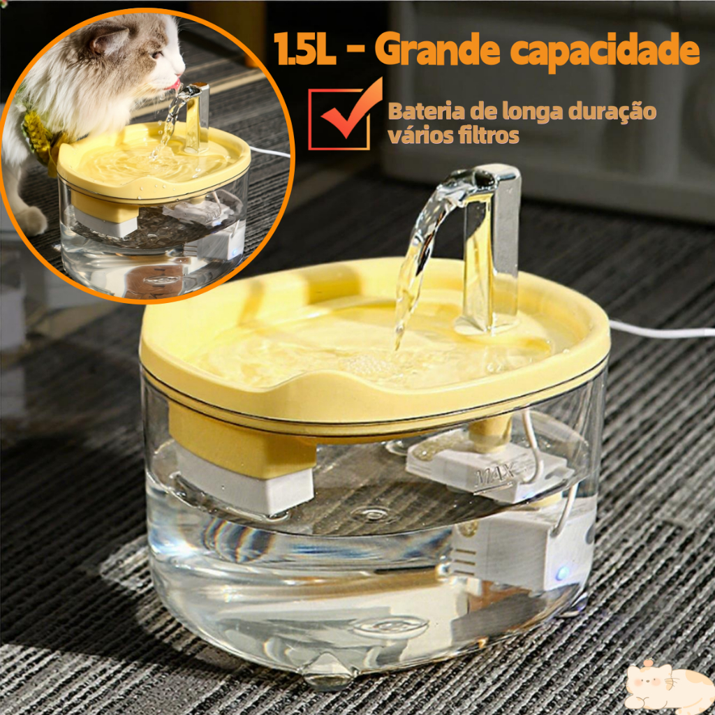 Bebedouro Automático para Gatos e Cães: Circulação de Água com Filtro de 1,5 Litro e Base Segura em Oferta na Shopee