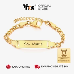Vnox Pulseira Personalizada De Aço Inoxidável Banhado A Ouro De Jóias PersonalizadasGarota Menino Aniversário Presente