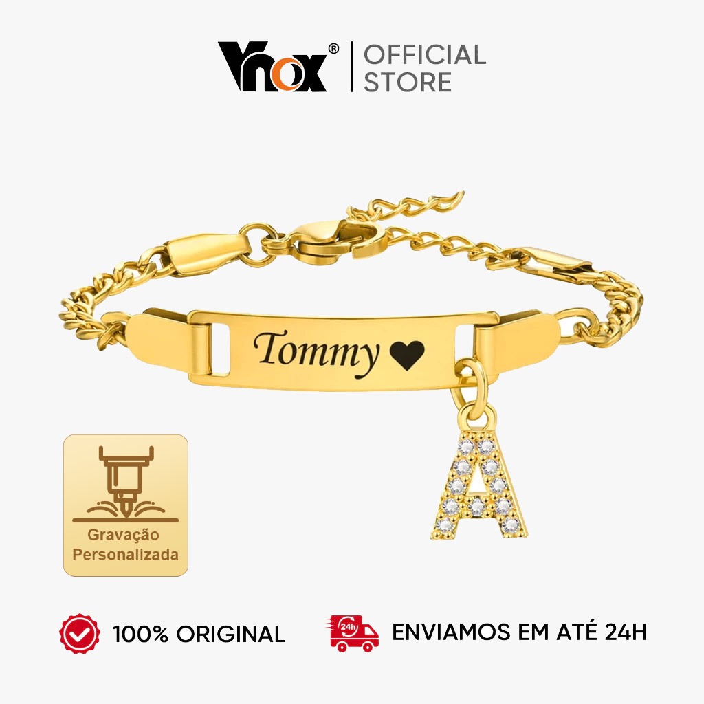 Vnox Baby Name Bracelet Com Pingente De Carta , Pulseira De Identificação De Criança Toddler Aniversário De Menino em Oferta na Shopee