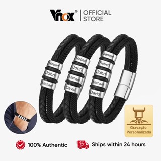 Vnox Aço Inoxidável Personalizado 3/4/5 Nomes Milão Corda E Couro Pulseira De Camada Dupla Para Homens , Joias Presentes em Oferta na Shopee