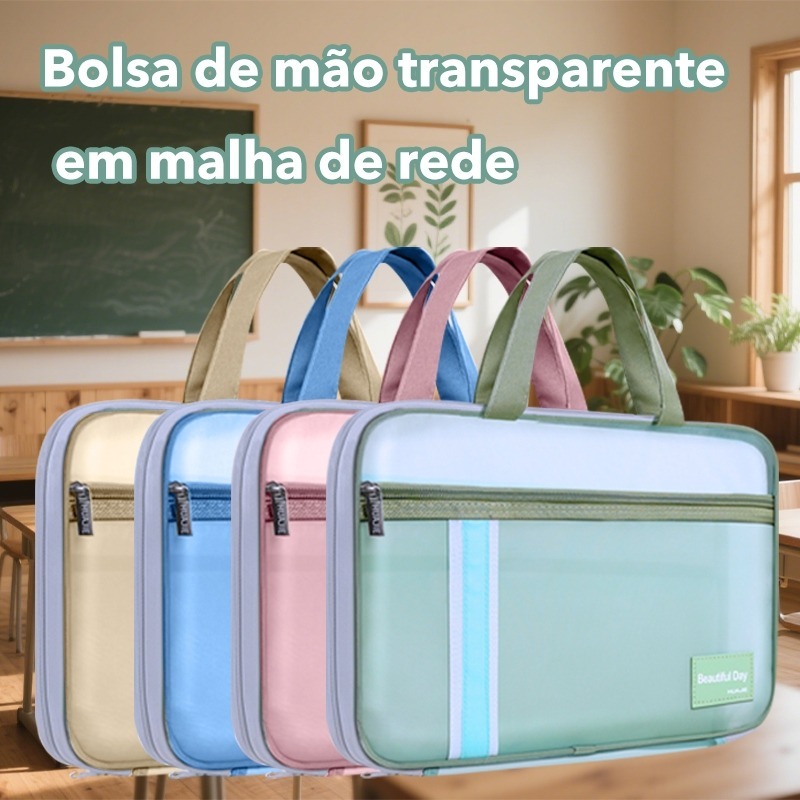 Bolsa de documentos Huajie bolsa de mão de malha transparente bolsa de arquivo bolsa de dados de papel de teste