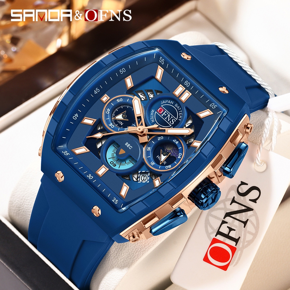 SANDA & OFNS Relógio De Quartzo Cronógrafo De Luxo Para Homens 44mm Mostrador Grande Fase Da Lua Mão Data À Prova D'água em Oferta na Shopee