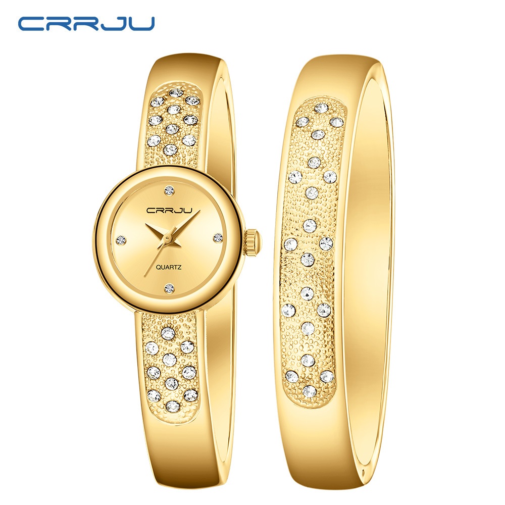 Novo Relógio Feminino CRRJU Marca Original Dourado Luxo Aço Inoxidável Mostrador Pequeno Elegante E Quartzo Analógico À em Oferta na Shopee