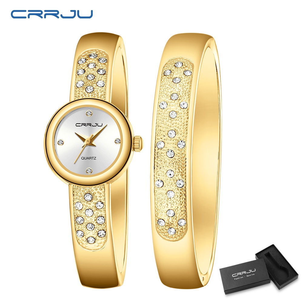 Relógio Feminino CRRJU Novo Original Autêntico Aço Inoxidável Pequeno Mostrador Ouro Pulseira De Luxo Design Elegante E em Oferta na Shopee