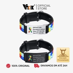 VNOX Cuastom Engrave Pulseira Infantil Autismo Puzzle Colorida - Nome Personalizado Em Aço Inoxidável Para Crianças