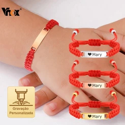 Pulseira Gravada Com Trança De Corda Vermelha Vnox Para Bebês E Crianças , Ajustável Nome De Bebê Em Aço Inoxidável , Pr