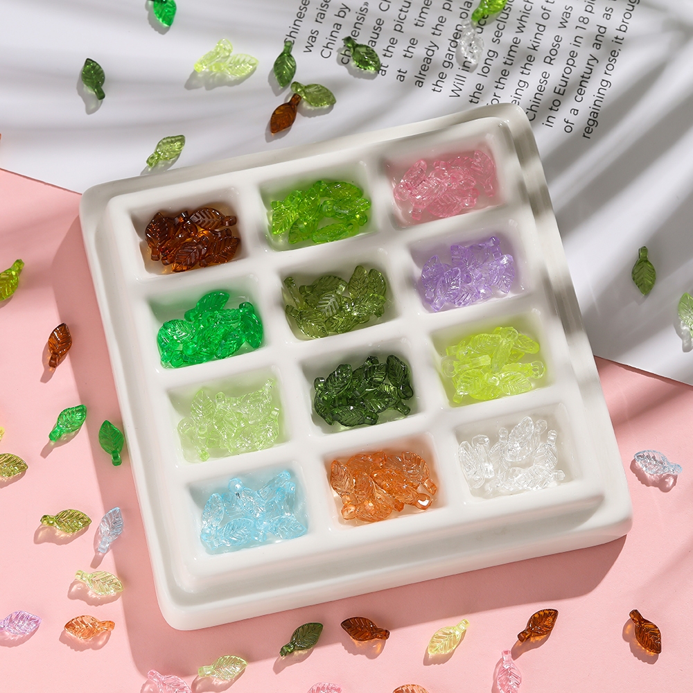 Kit 100 Miçangas de Acrílico "Folha" 5x10.5mm Coloridas para Bijuterias e Acessórios DIY — imagem 2 de 2