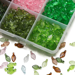 Kit 100 Miçangas de Acrílico "Folha" 5x10.5mm Coloridas para Bijuterias e Acessórios DIY