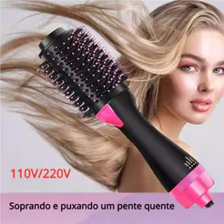 Escova Secadora Alisador Elétrica 1000W 3 em 1 110V/220V - Alisa, Seca e Modela
