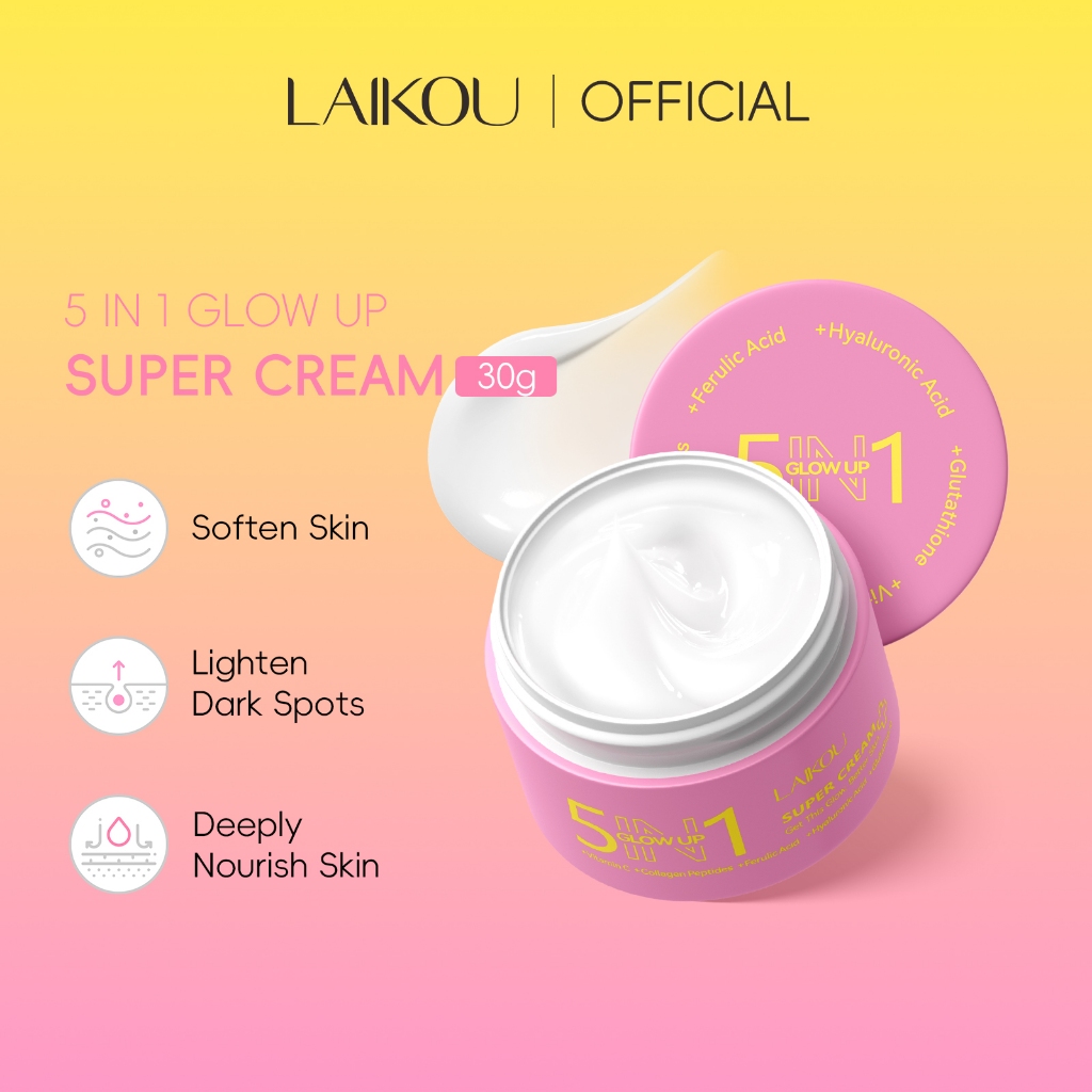 LAIKOU 5IN1 Glow Up Super Cream 30g Boost Radiance Nutre Profundamente A Pele Com Vitamina C , Colágeno , Ácido Hialurôn
