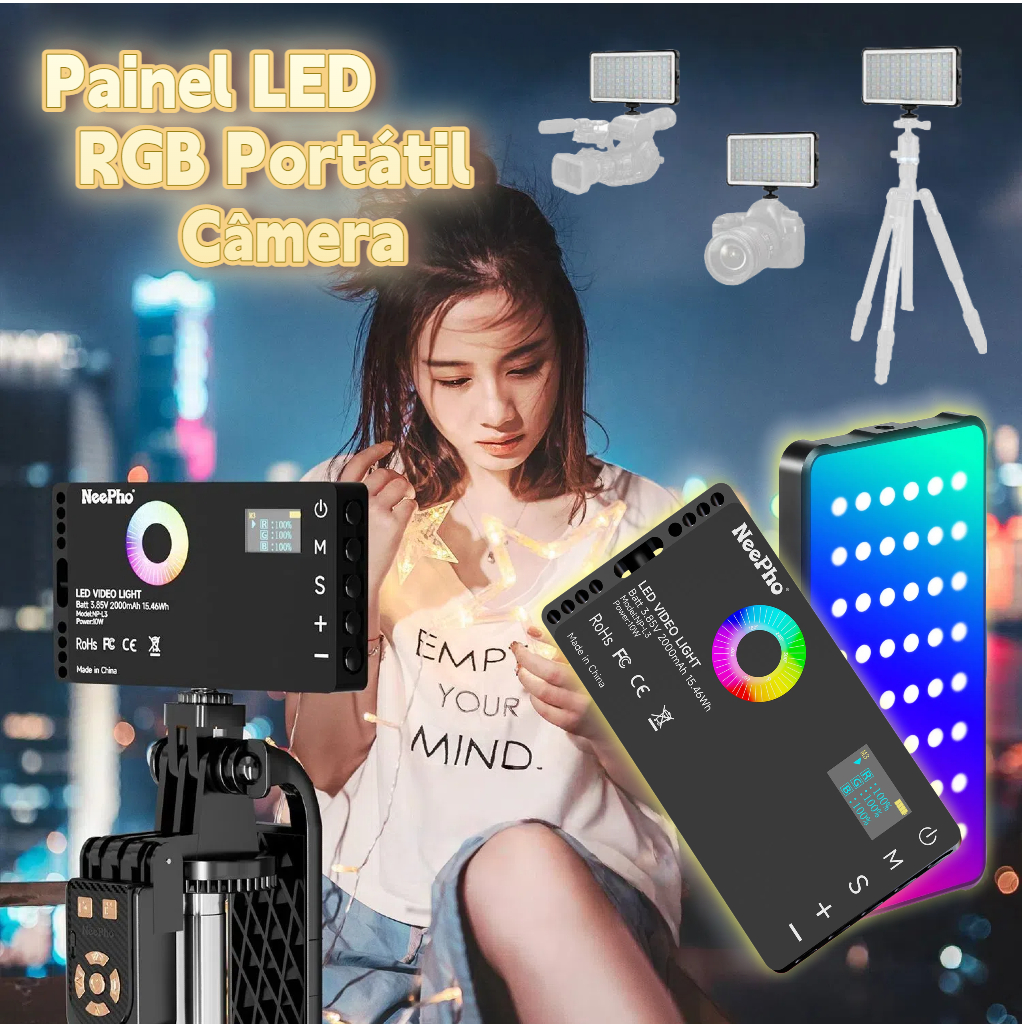 Iluminador Rgb Luz De Preenchimento Portátil-Luz Ajustável 3000K-6500K | Iluminação Profissional para Tiktok