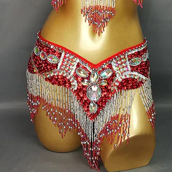 Novo Estilo Traje De Dança Do Ventre Feminino Lantejoulas Hip Cachecol Envoltório Cintos Com Borla Contas Corrente De Ci