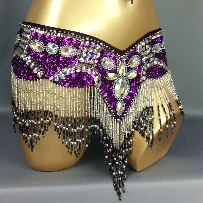 Novo Estilo Traje De Dança Do Ventre Feminino Lantejoulas Hip Cachecol Envoltório Cintos Com Borla Contas Corrente De Ci — imagem 2 de 2