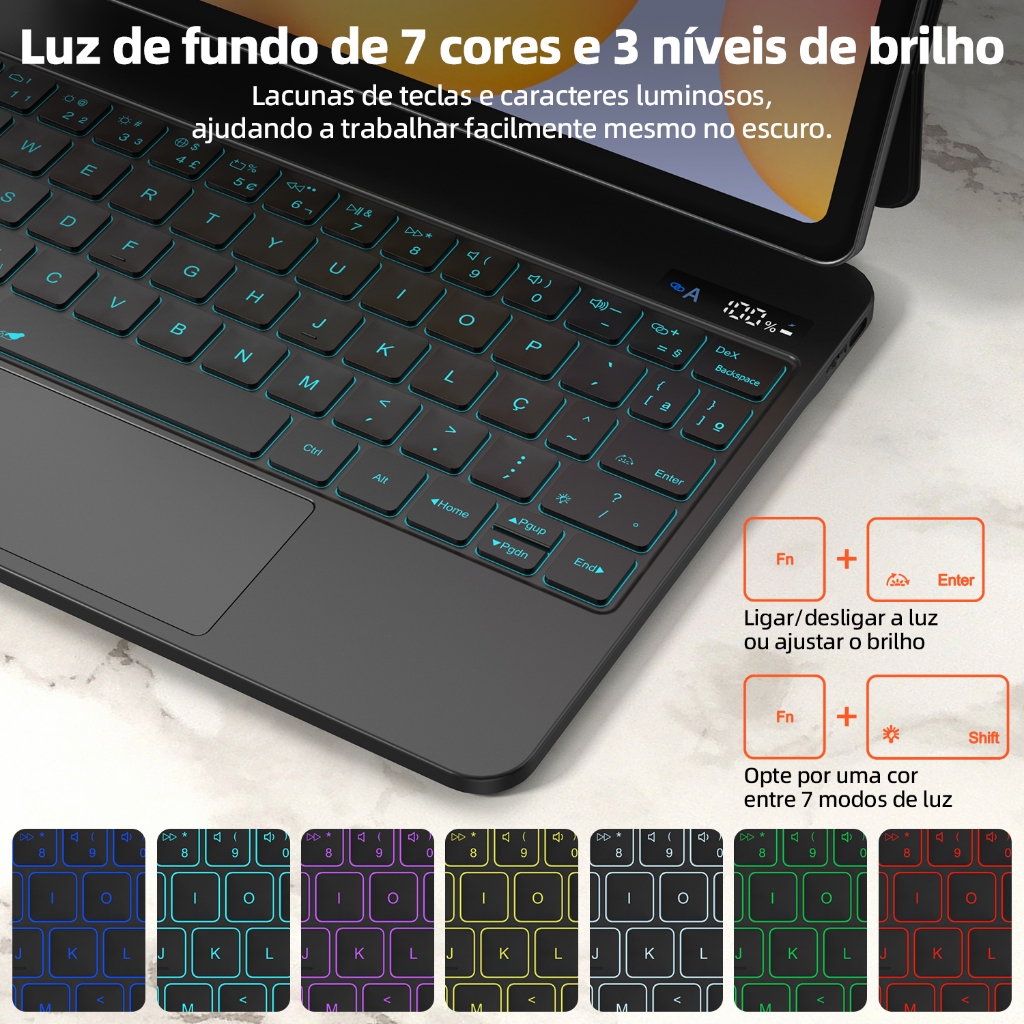 Teclado Mágico Bettdow Para Samsung S6 Lite Com Luz De Fundo LCD Bateria Não Incluído - detalhe