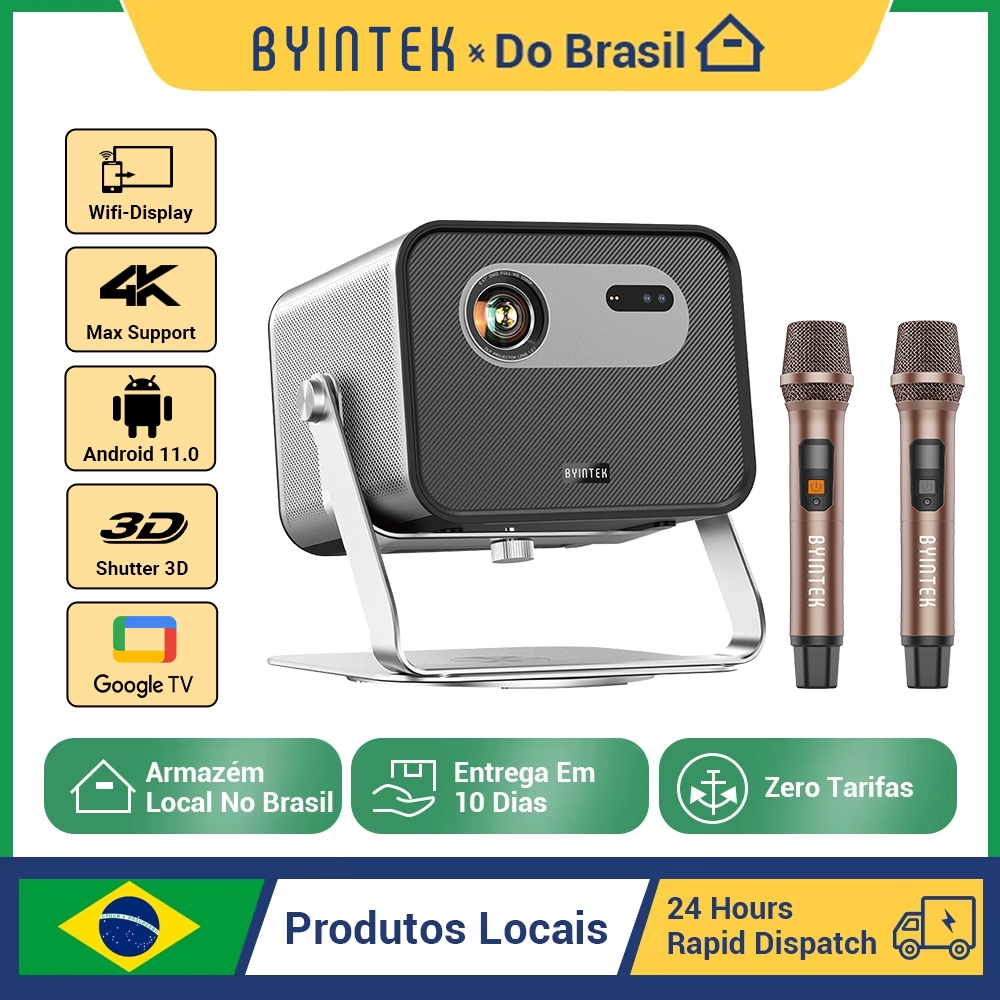 BYINTEK R90 Max 1080P Projetor 4K Full HD DLP 2200 ANSI Lumens Android TV 11.0 3D 4K