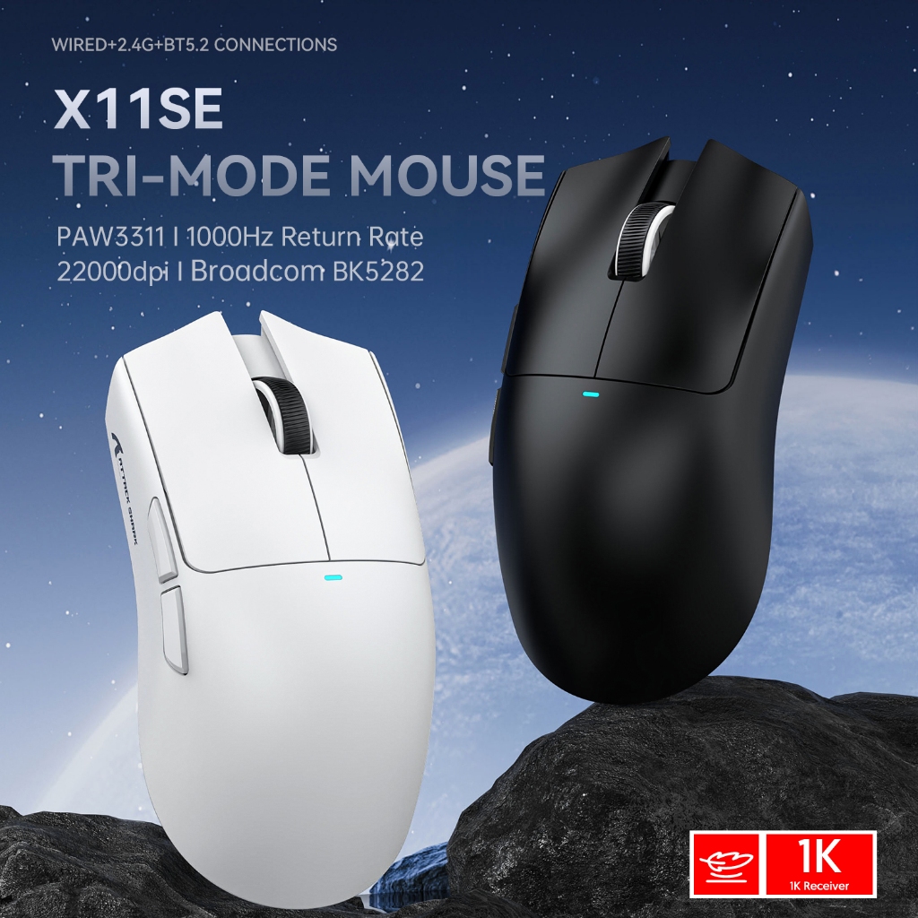 Mouse Para Jogos Leve ATTACK SHARK X11/X11SE , Tri-Modo Sem Fio , 22000DPI , Bateria 65H , Design Ergonômico De Precisão em Oferta na Shopee