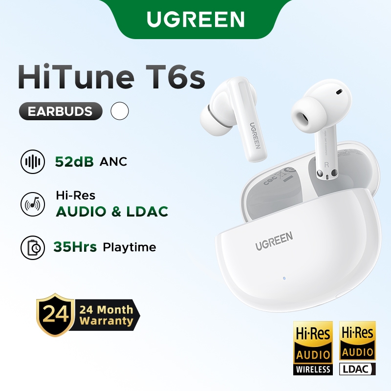 UGREEN HiTune T6 ANC TWS Earbuds Sem Fio Cancelamento Ativo De Ruído Bluetooth 5.3 Fone De Ouvido Para Jogos De Baixa