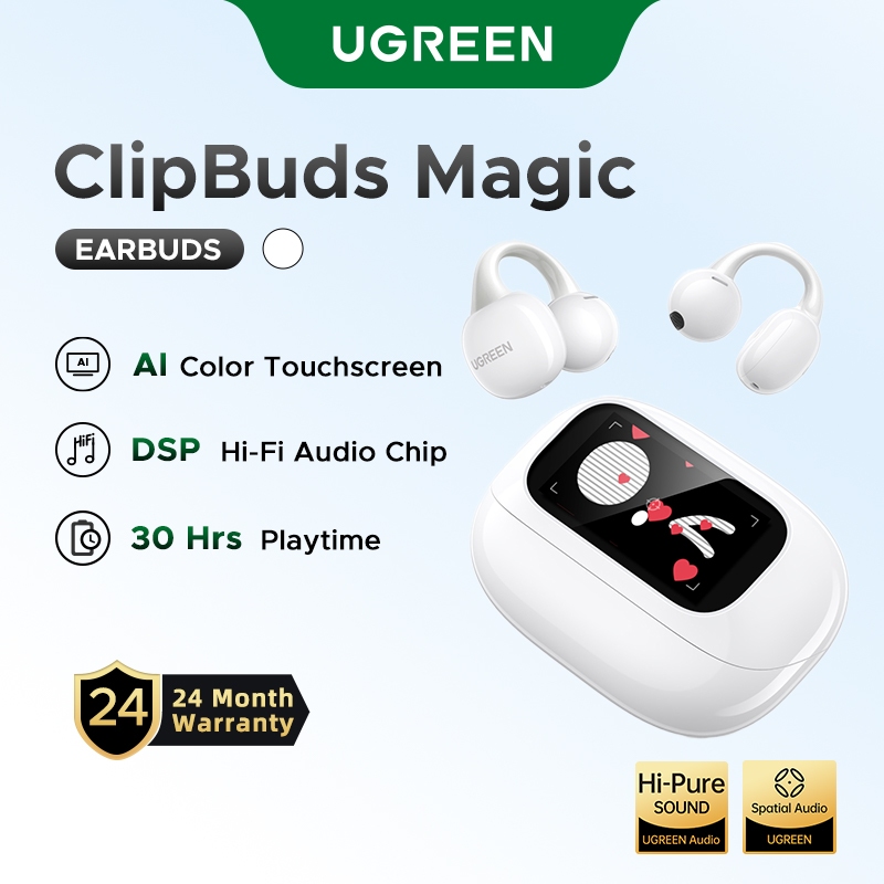 Fone De Ouvido Bluetooth Mágico UGREEN ClipBuds Com Tela De Toque Inteligente | 5.4 Latência Baixa Bateria De Longa Dura em Oferta na Shopee