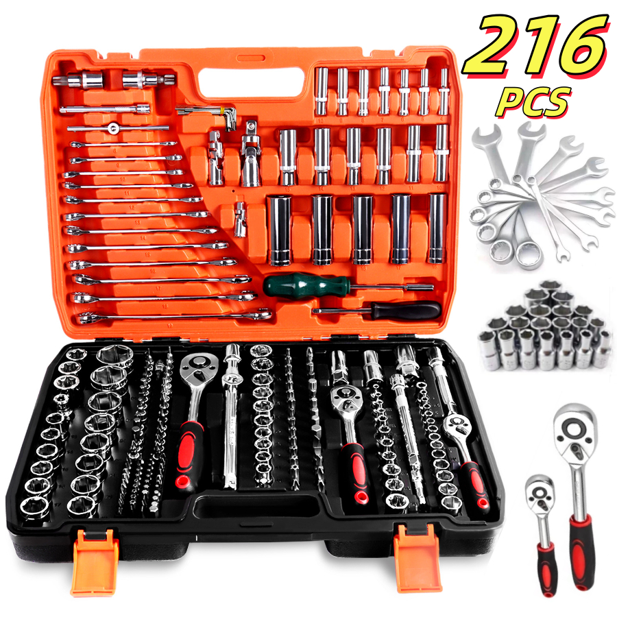 Kit Jogo De Ferramentas 216/108 Pçs Profissional Original Mecânico Em Aço Cr-V Cromo Vanádio Resistente