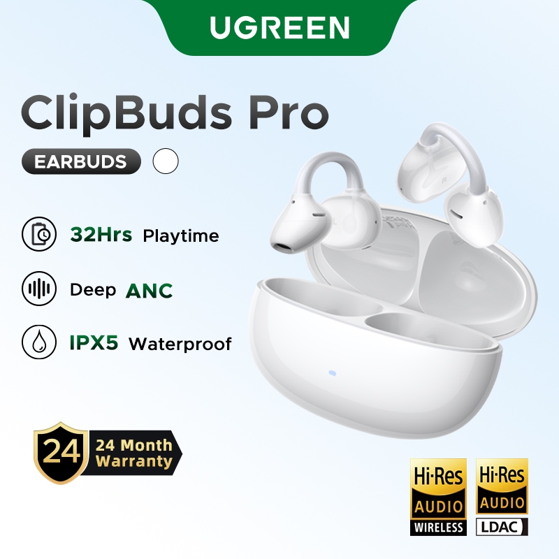 Fones De Ouvido UGREEN ClipBuds Pro ANC Com Cancelamento De Ruído Ativo Sem Fio Bluetooth | Olá-res 32 Horas De Reproduç
