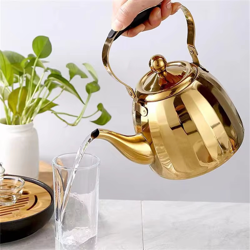 Bule Dourado Com Infusor Inox 1L Fogão Gás e Indução Chaleira Café Chá Elegante Luxo Premium em Oferta na Shopee
