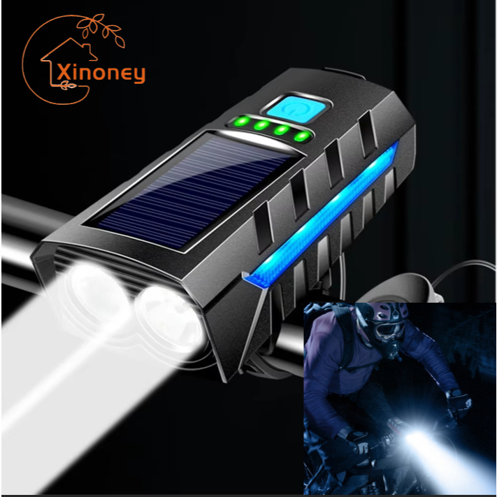 Chifre Solar Luz Da Bicicleta Farol Multi-Função Ao Ar Livre Ciclismo Iluminação Noite USB Carregamento Duplo Correndo