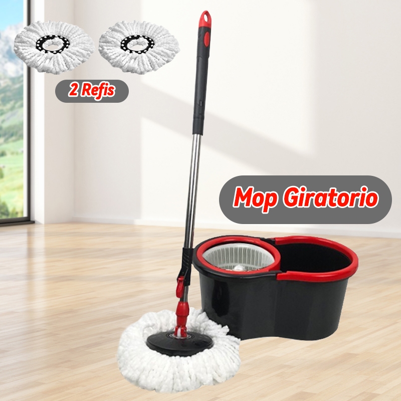 haosin Nova Mop Giratório Multiuso 360° Regulável Balde com 2 Refil Balde Centrífuga com Rodinha