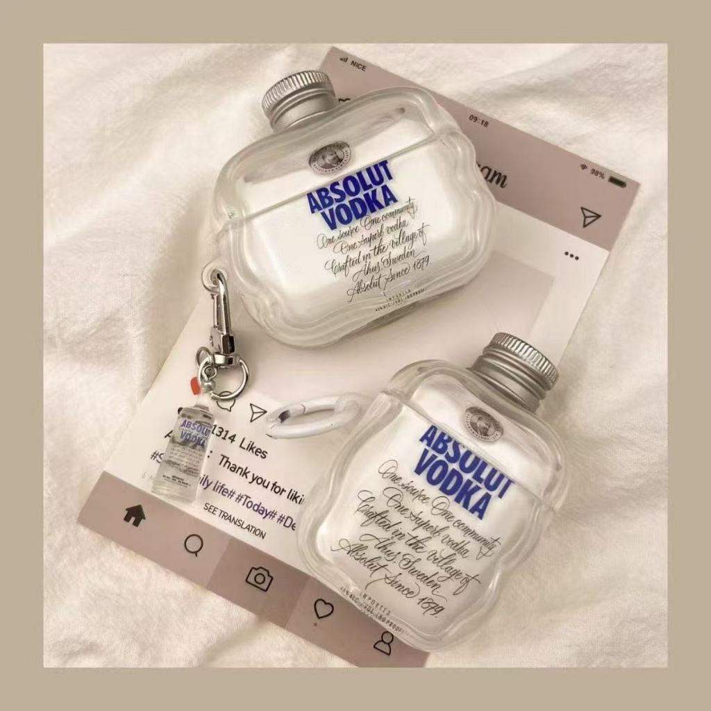 Capa De Fone De Ouvido Vodka Criativa + Pingente Para AirPods 1/2/3/4 Geração Compatível Com Pro Bluetooth Anti-Queda