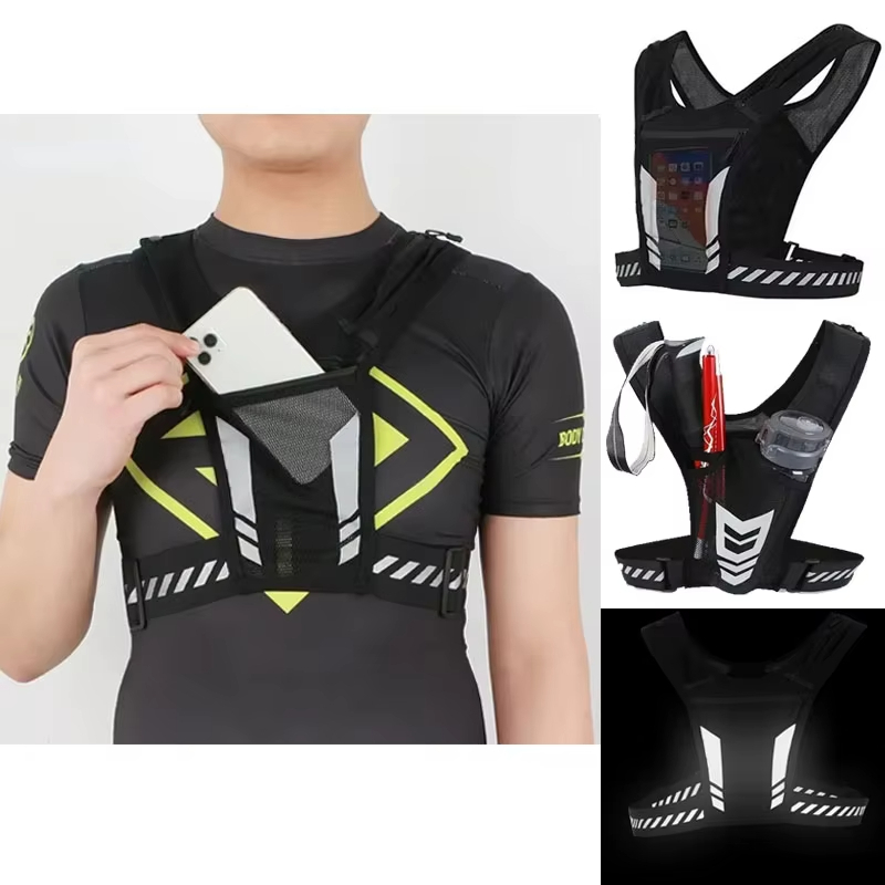 Colete Esportivo Reflexivo Com Bolso Para Garrafa De Água E Celular Adequado Ciclismo Corrida Noturna