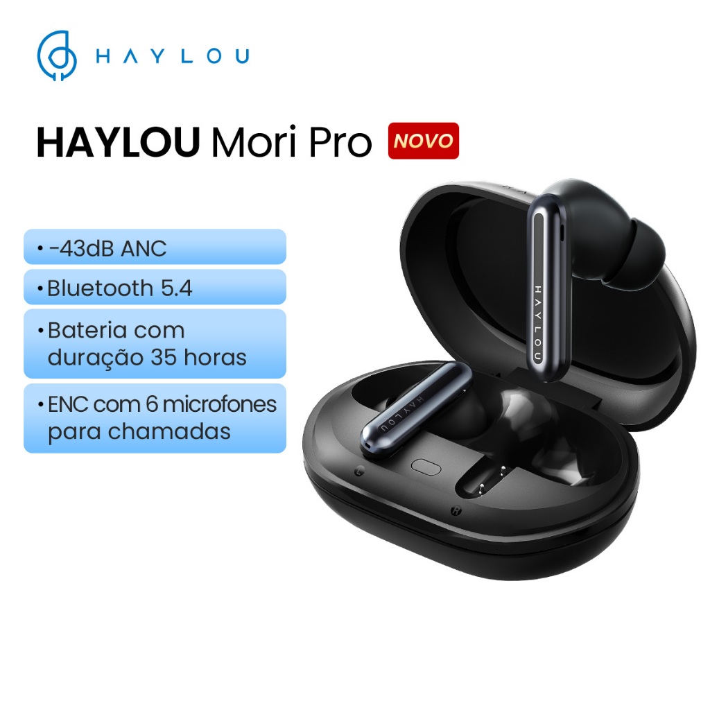 Haylou Mori Pro ANC 43db Fone De Ouvido IPX4 à prova d'água Com Controle De Toque 6 Microfones Bluetooth5.4