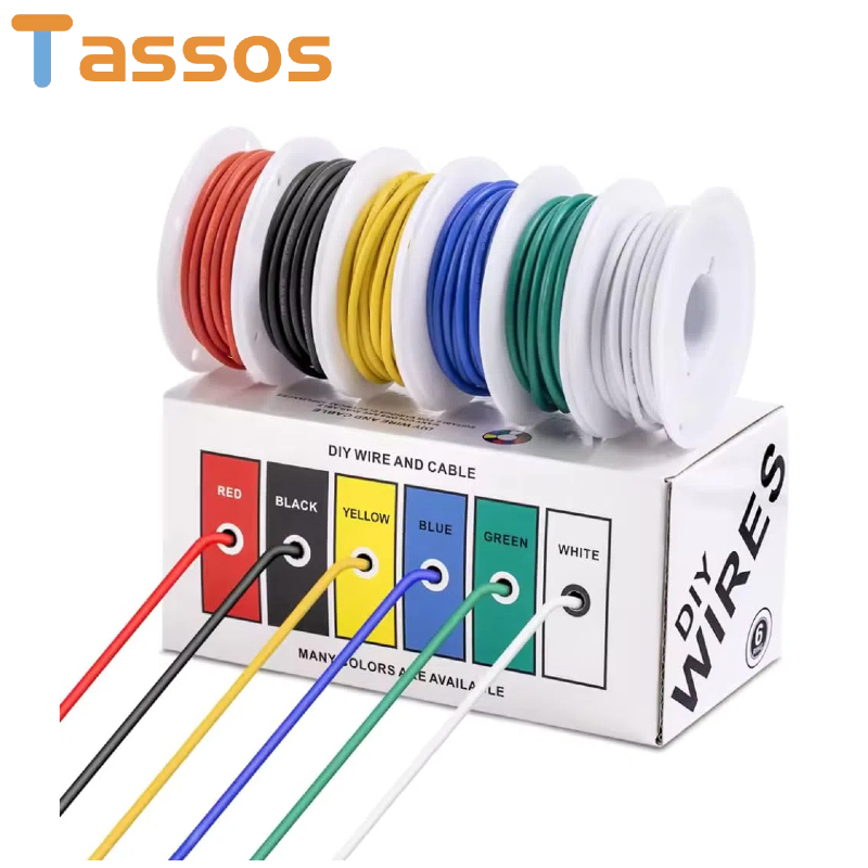 Carretel De Fio Trançado 20/22/24/26/28 AWG 60M/120M Cada 6 Cores Flexível 30 Calibre Silicone Kit De Conexão Cobre Esta