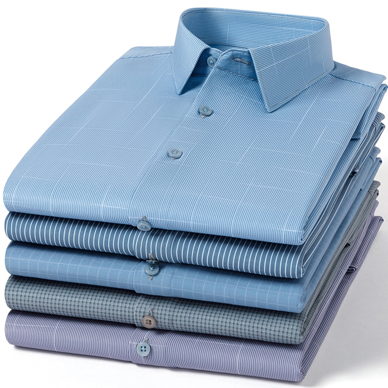 Camisa Masculina Inteligente Casual De Manga Comprida Sem Ferro Listrada Estilo Coreano Para Escritório De Negócios