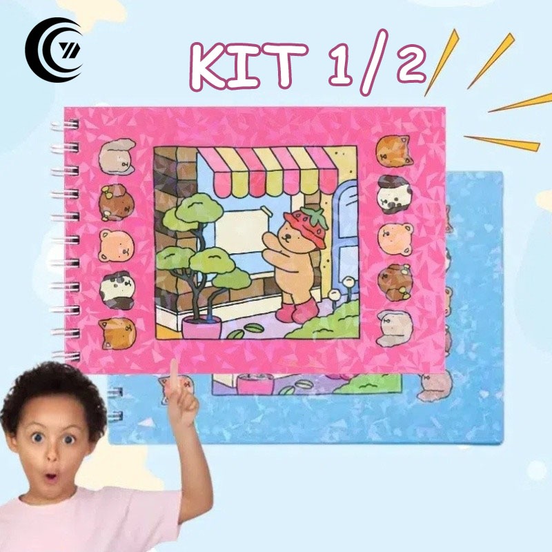 Kit 1/2 Livro de Colorir  Holográfica 48 Folhas Coloring Book Capa dura Rosa e Azul,Promoção!