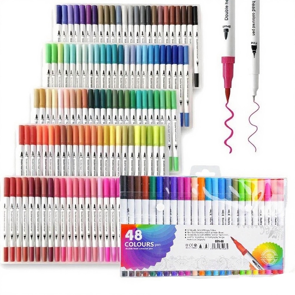 Kit 12/18/24/36/48/60 Canetas 2 Em 1 Pincel Letras E Caneta Dupla De Ponta Fina Marcador De Desenho Para Colorir