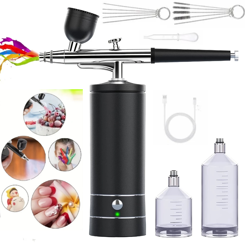 Aerógrafo Sem Fio Recarregável Portátil Com Compressor , Pistola De Pulverização De Ação Única Para Beleza Facial , Arte