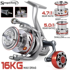 Sougayilang Power Hand Fishing Reel 5.0 : 1/4.7 Relação De Engrenagem 1500-5000 Carretel De Pesca Giratório Arraste Máxi