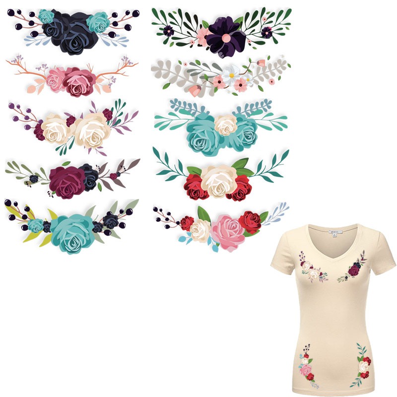 Conjunto De Flores Remendos Apliques Roupas DIY Transferência De Calor Artes Artesanato Engomar Camiseta Hoodies Remendo