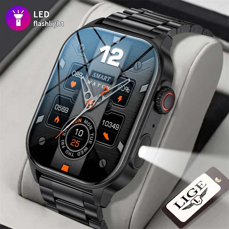 LIGE Relógio Inteligente Masculino 2.01 Polegada Tela HD Com Iluminação Led 370mAh À Prova Dwaterproof Água Esportes Ao Ar Livre Monitor De Saúde Smartwatch Para Android ios