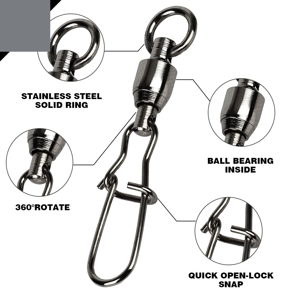 100 PCS Fishing Snap Swivels-Conectores De Rolamento De Bloqueio Para Iscas E Pesca De Carpa Inoxidável S