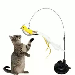 Brinquedo para Gatos – Varinha com Pássaro Simulado + Ventosa, Acessório com Substituição Destacável