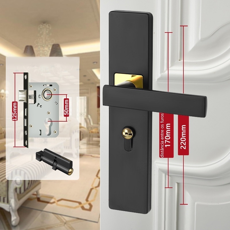 Fechadura De Segurança De Porta De Metal , Mecânica Antirroubo Com Chaves Maçaneta Entrada Para Quarto E Banheiro — imagem 2 de 2