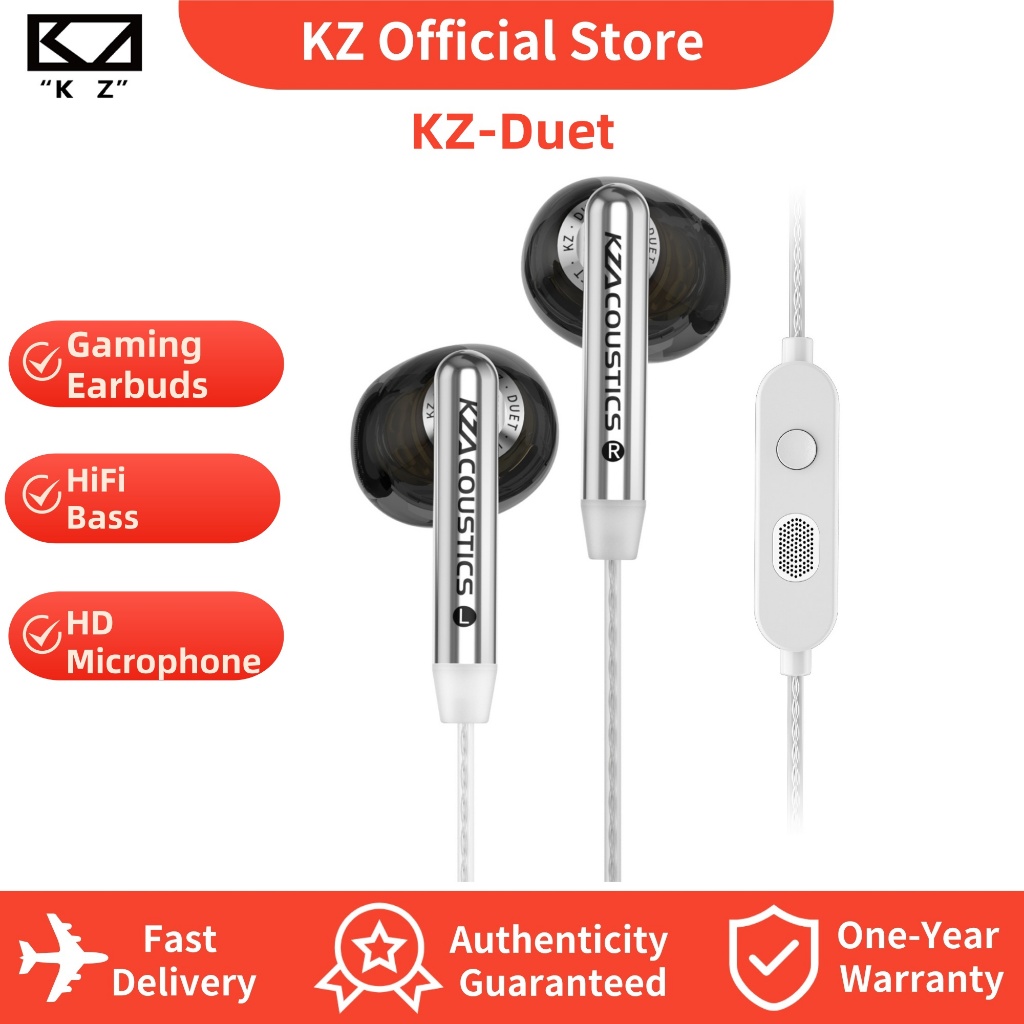 KZ Duet Dual Driver Fones De Ouvido Com Fio Para Jogos Intra-Auriculares Microfone PC , Celular , Nintendo Switch , Ajus em Oferta na Shopee