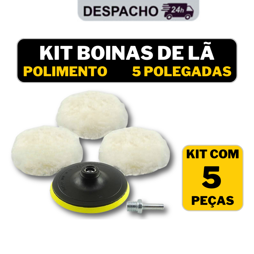 HAOSIN Kit Boina Automotiva Polimento 5 Pol 5 Peças Espuma e Lã Com Suporte Para Furadeira e Parafusadeira