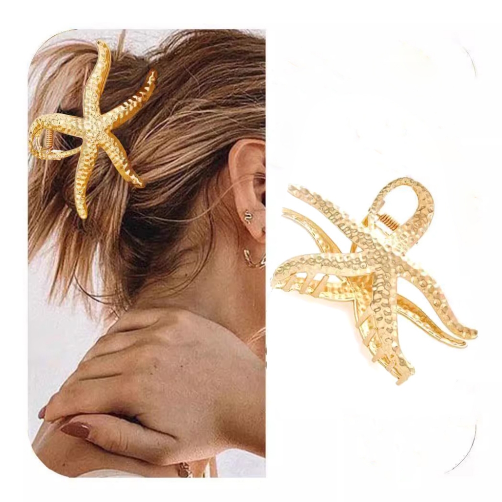 Nova Moda vintage Martelado Estrela Do Mar hairpin ins Estilo metal grab clip Disco Cabelo Tubarão Clipe Tamanho Grande em Oferta na Shopee