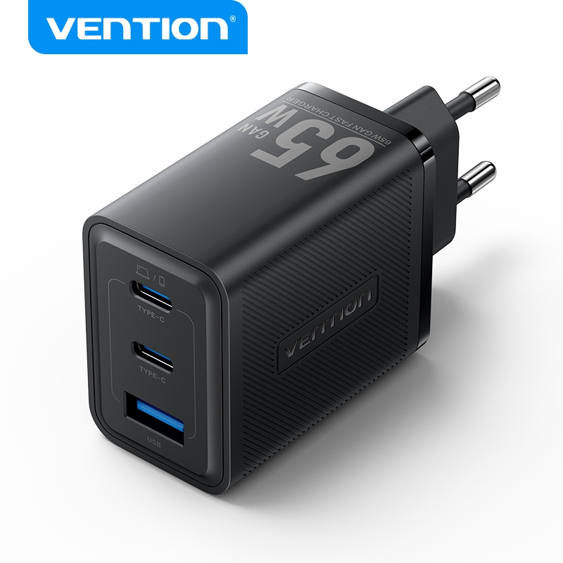 Vention 65W GaN Cabeça De Carregamento Dual Type-C E USB-A PD3.0 PPS 65W Carregador Rápido Máximo Smartphones Laptops em Oferta na Shopee