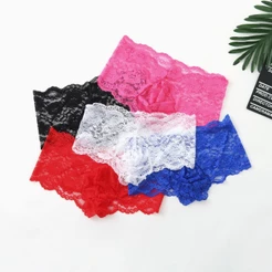 Calcinha Boxer Masculina Sexy Renda Ultrafina Transparente Plus Size