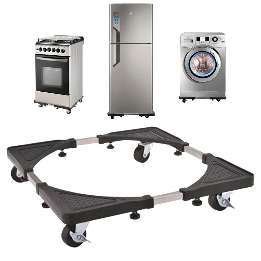 HAOSIN Suporte Para Geladeira / Maquina De Lavar E Fogão Inox Com Rodinhas Base Carrinho Móvel Flexível