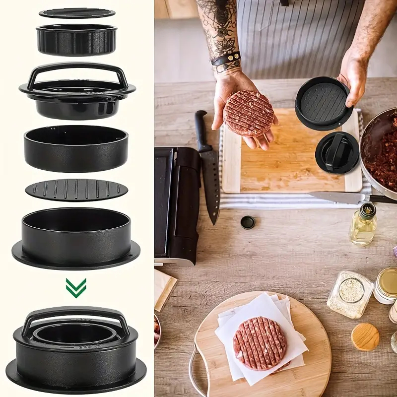 haosin Conjunto De Moldes De Hambúrguer De 5 Peças Com base Removível (Grande E Pequeno) Ferramenta kit cozinha