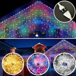 Cascata Strobo 8 Fixo 1 Peixes 400Led 10m Externa Conector Macho Femea Bivolt A Prova Dagu Natal