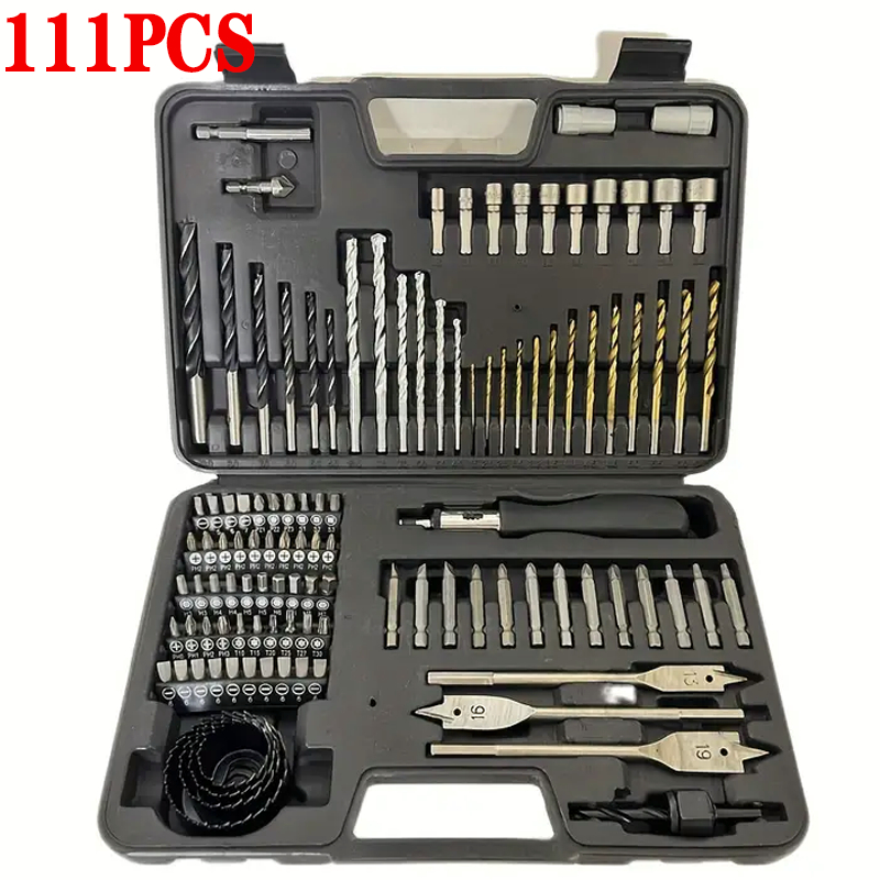 Jogo de Ferramentas de 111 Peças para Madeira com Brocas, Bits e Chaves de Fenda em Oferta na Shopee